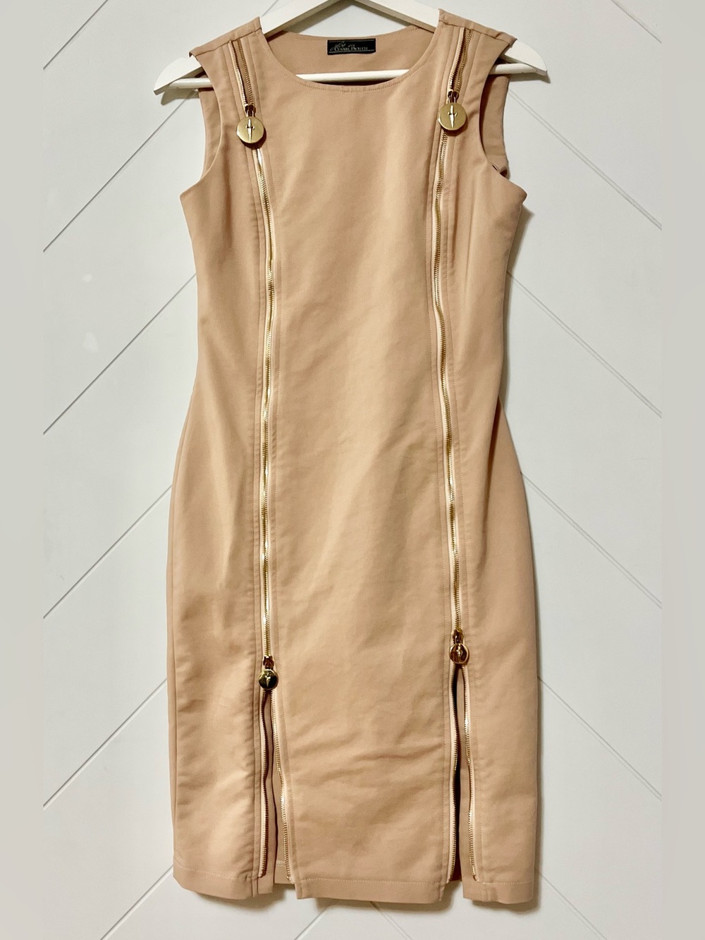 Cesare Paciotti Nude-Beige Zip-Trim Midi Dress
